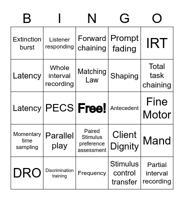 ABA Bingo Card