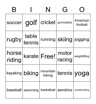 Sports Bingo Card