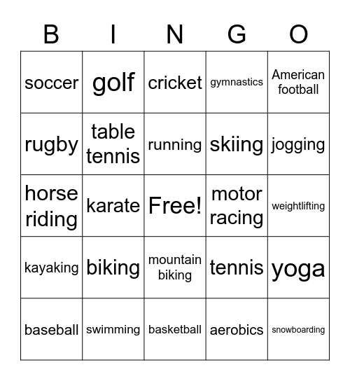 Sports Bingo Card