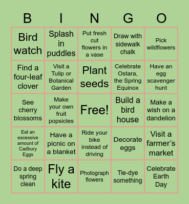 Things to do in Spring Bingo Card