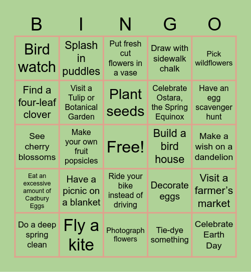 Things to do in Spring Bingo Card