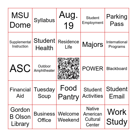 Minot State University Bingo Card