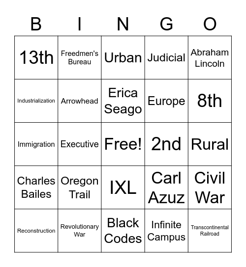 Random Social Studies Bingo Card