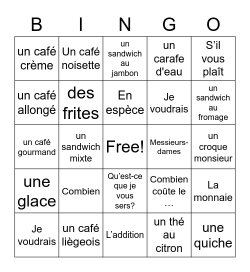 au café Bingo Card