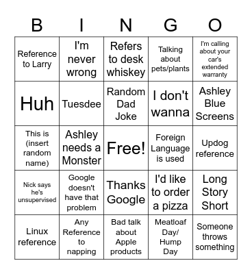 Catch Phrases Bingo Card