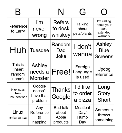 Catch Phrases Bingo Card