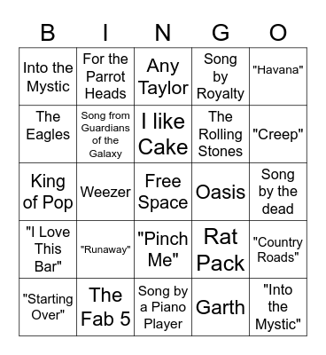 Live Music Name That Tune Bingo Card