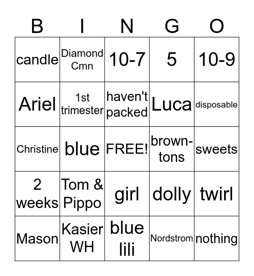 Baby Bingo  Bingo Card