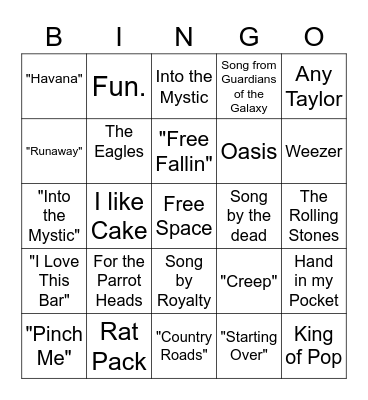 Live Music Name That Tune Bingo Card