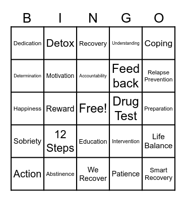 Substance Recovery Bingo Card
