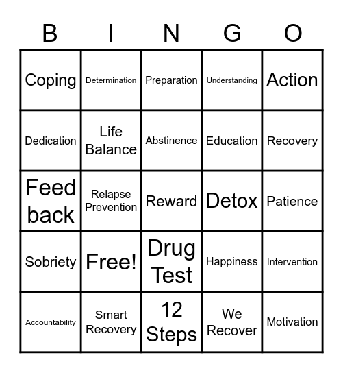 Substance Recovery Bingo Card
