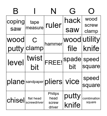 Woodshop Bingo Card