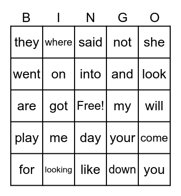 SIGHT WORDS Bingo Card