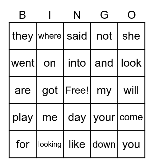SIGHT WORDS Bingo Card