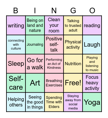 Mental Health Bingo Card