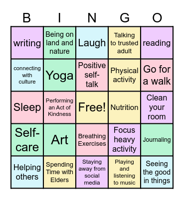 Mental Health Bingo Card