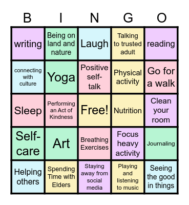 Mental Health Bingo Card