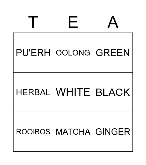 APRIL TEA CHALLENGE Bingo Card