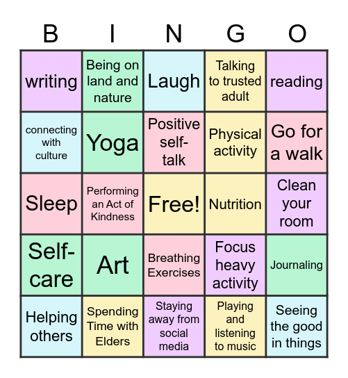 Mental Health Bingo Card