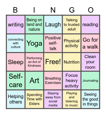 Mental Health Bingo Card