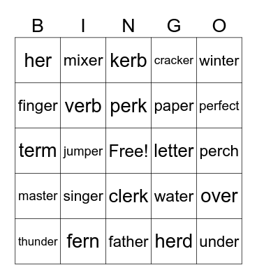 -er bingo Card