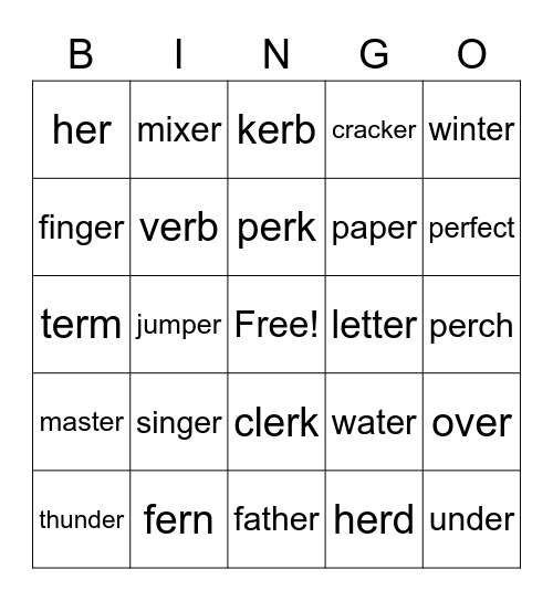 -er bingo Card