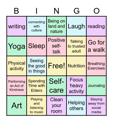 Mental Health Bingo Card