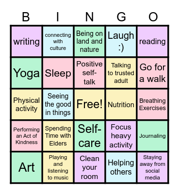 Mental Health Bingo Card