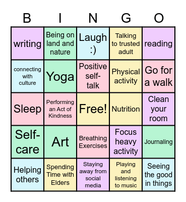 Mental Health Bingo Card