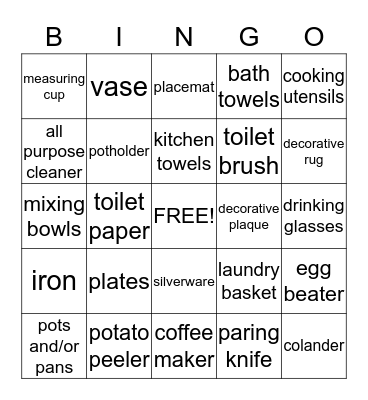 Wedding Gift Bingo Card