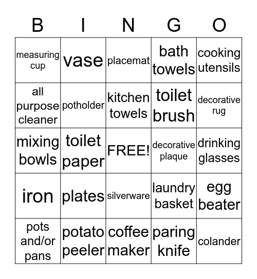 Wedding Gift Bingo Card