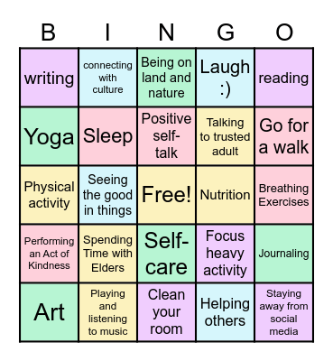 Mental Health Bingo Card