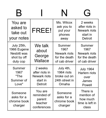 Long Hot Summer Bingo Card