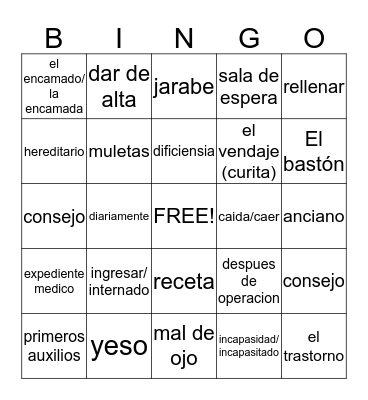Medical Bingo! Bingo Card