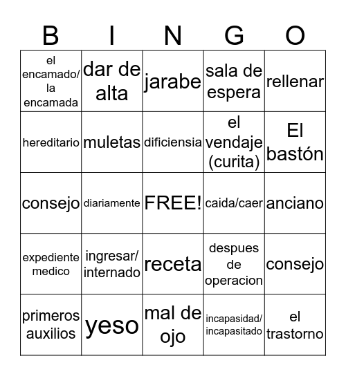 Medical Bingo! Bingo Card