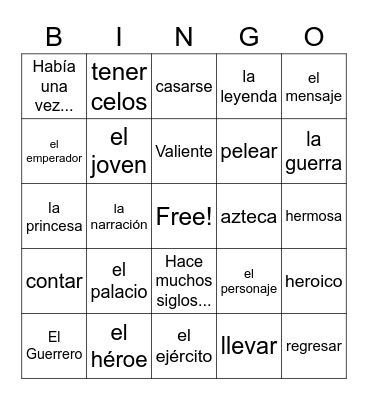 Vocabulary 4.1 Bingo Card