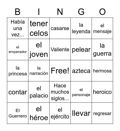 Vocabulary 4.1 Bingo Card