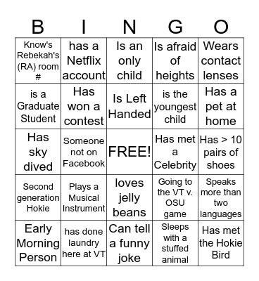 Main Cam People Bingo  Bingo Card