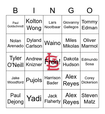 St. Louis Cardinals Bingo Card