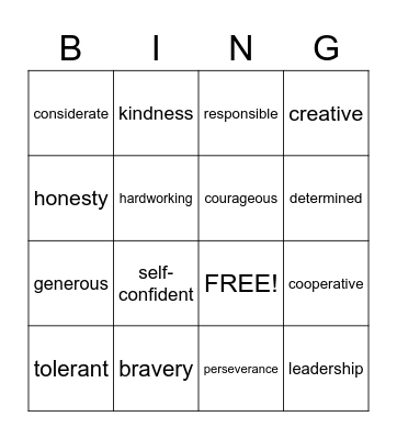 Character Bingo Card