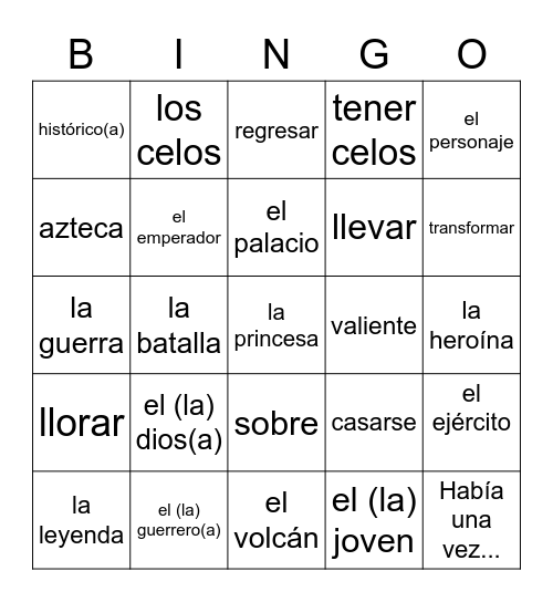 Vocab 4.1 Bingo Card
