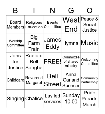 Religious Society of Bell Street Bingo Card