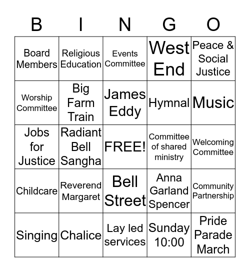 Religious Society of Bell Street Bingo Card