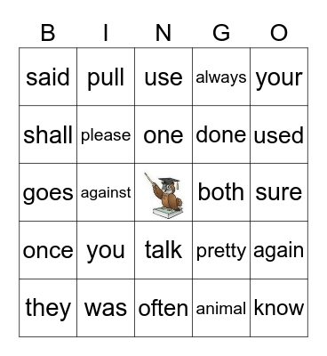 Trick Words Bingo Card