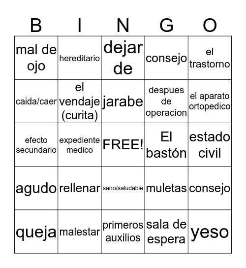 Medical Bingo! Bingo Card