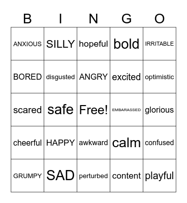 FEELINGS BINGO Card