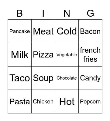 ASL FOOD BINGO Card