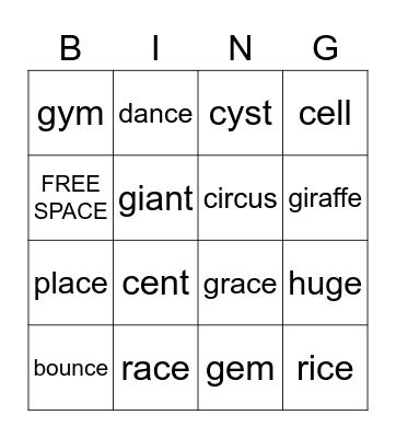 "C Train" and "G Train" Bingo Card
