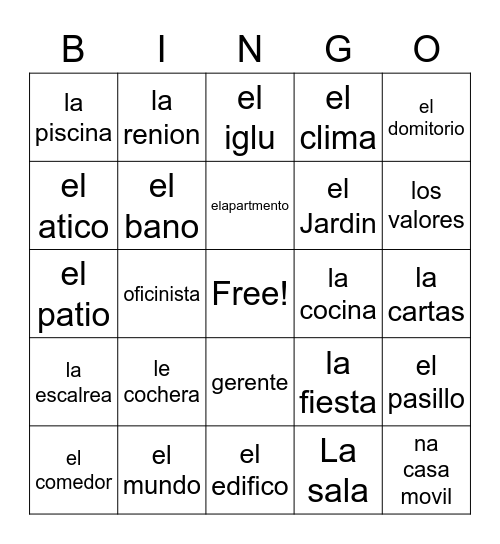 la casa Bingo Card