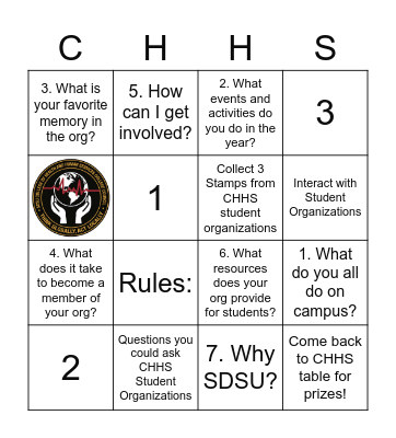EXPLORE SDSU - CHHS Bingo Card